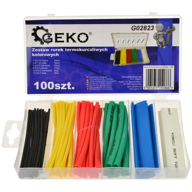 GEKO Assortiment krimpkousen - 100 stuks - Vlamvertragend - Diverse maten en kleuren - Inclusief opbergdoos