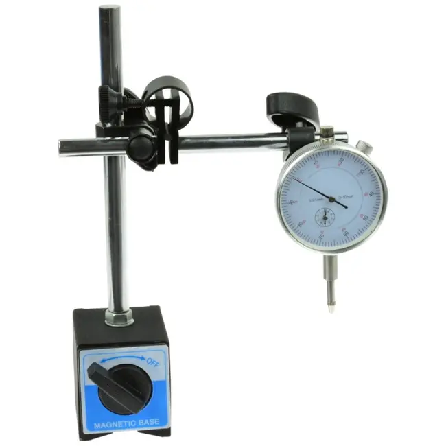 GEKO Magnetische basis met precisie-indicator - 0-10 mm - Nauwkeurigheid 0,01 mm - Met ON/OFF schakelaar