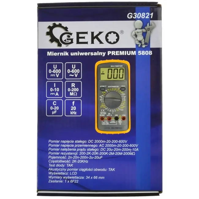 GEKO Digitale multimeter - LCD display - Schokbestendig - Auto uitschakeling - 200x98x47mm