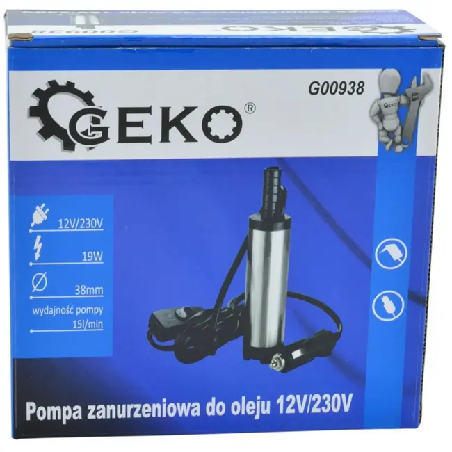 GEKO Onderdompelpomp olie - 12V/230V - Compact 38 mm - Inclusief adapter