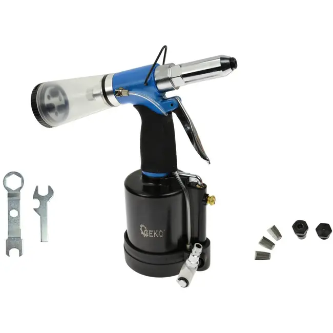 GEKO Pneumatische popnageltang - Automatische zuigfunctie - 2.4-6.4 mm - Inclusief opvangbakje