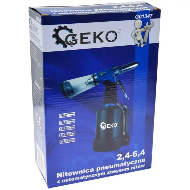 GEKO Pneumatische popnageltang - Automatische zuigfunctie - 2.4-6.4 mm - Inclusief opvangbakje
