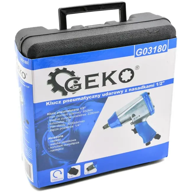 GEKO Luchtmoersleutelset - 850 Nm - Inclusief Doppen en Accessoires - 1/2" Aandrijving