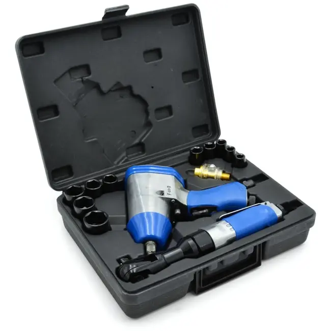 GEKO 14-delige pneumatische gereedschapsset - krachtige slagmoersleutel - ratelsleutel - uitgebreide dopsleutelset