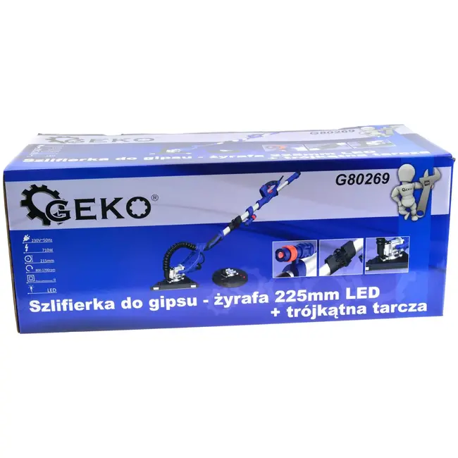 GEKO Droogwandschuurmachine - 225mm - Opvouwbaar ontwerp - Variabele snelheid - Telescopisch 1350-1600 mm