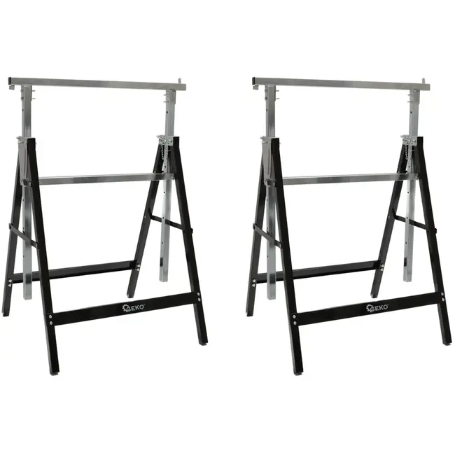 GEKO Verstelbare werkplaats bokken - set van 2 - hoogte 80-130 cm - staal 25x25 mm