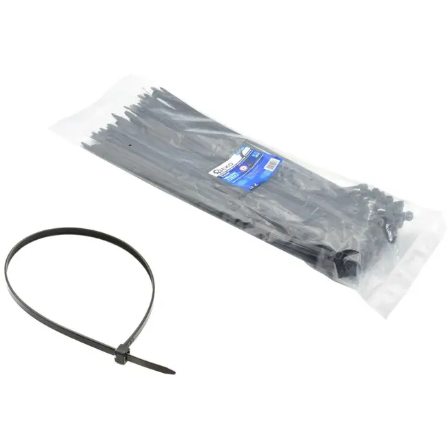 GEKO Nylon kabelbinders - UV-bestendig - 200x7,6 mm - zwart - 100 stuks