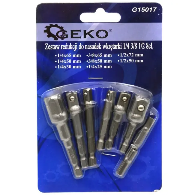 GEKO 8-delige bitset - veelzijdige verlengstukken - hex schacht - 3 maten