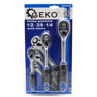 GEKO Ratelsleutelset - 45-tands mechanisme - CrV staal - Ergonomische antislip greep