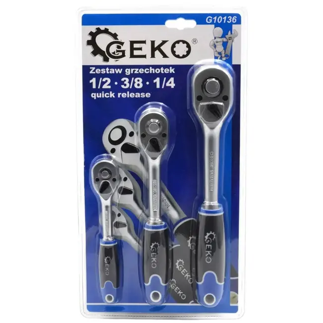 GEKO Ratelsleutelset - 45-tands mechanisme - CrV staal - Ergonomische antislip greep