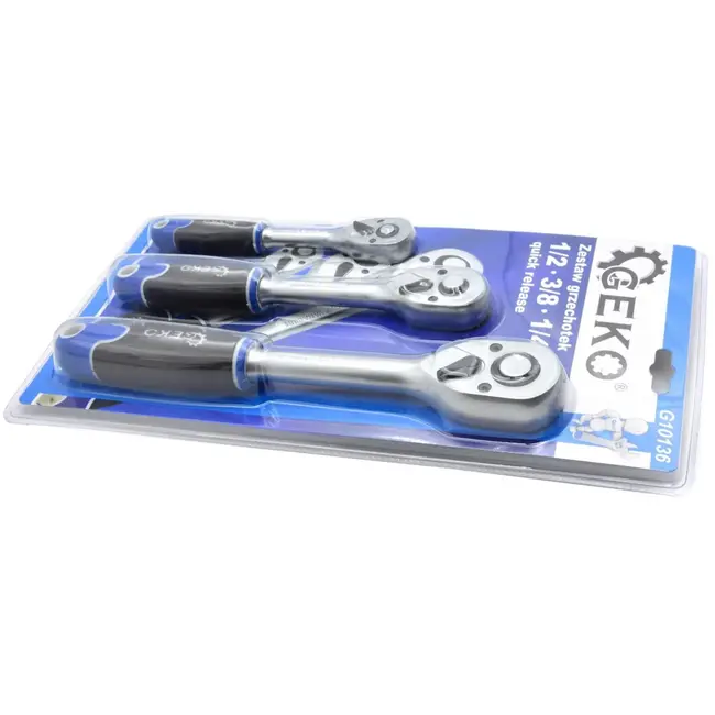 GEKO Ratelsleutelset - 45-tands mechanisme - CrV staal - Ergonomische antislip greep