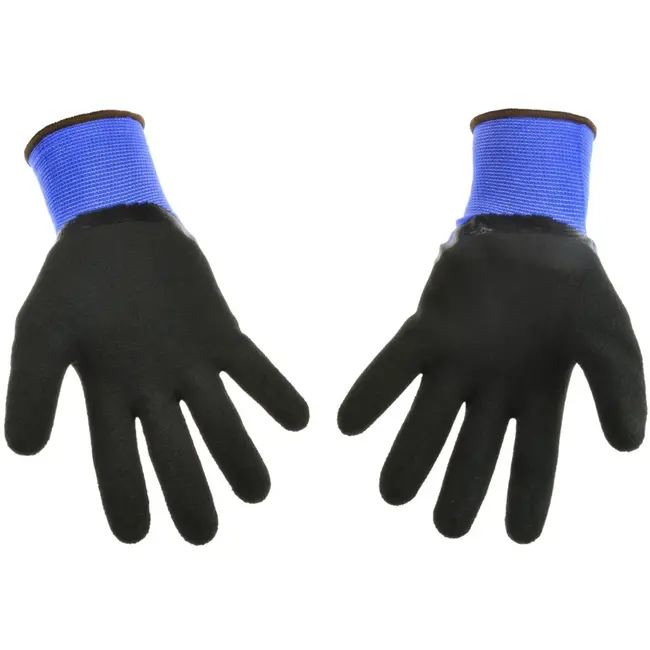 GEKO Polyester werkhandschoenen - duurzame latex coating - maat 9 - blauw/zwart - 12 stuks