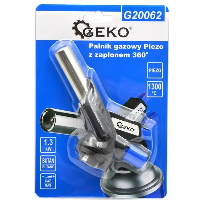 GEKO Gasbranderkop - 360° draaibaar - Met piëzo-ontsteking - Regelbare vlam - RVS mondstuk