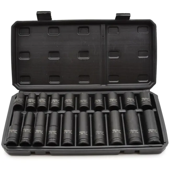 GEKO Impact dopsleutelset - 1/2" - Standaard & Diep - 10-19 mm - Chroom-Molybdeen - Zwart