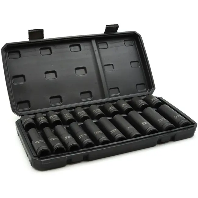 GEKO Impact dopsleutelset - 1/2" - Standaard & Diep - 10-19 mm - Chroom-Molybdeen - Zwart