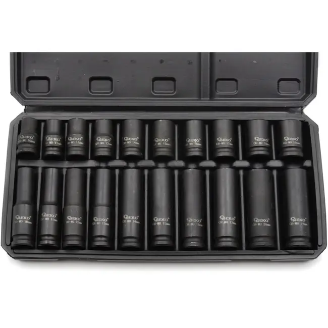 GEKO Impact dopsleutelset - 1/2" - Standaard & Diep - 10-19 mm - Chroom-Molybdeen - Zwart