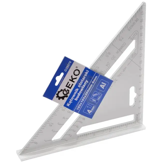 GEKO Aluminium timmermanshoek - 4mm dikte - 185x185x260mm - met schaalverdeling