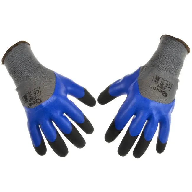 GEKO Blauwe werkhandschoenen - polyester - latexcoating - verstevigde vingertoppen - maat 9 - 12 stuks