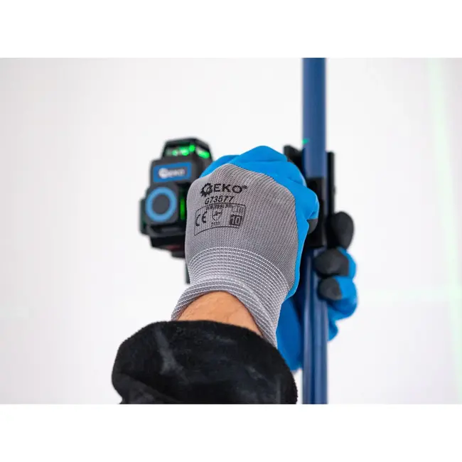 GEKO Blauwe werkhandschoenen - polyester - latexcoating - verstevigde vingertoppen - maat 9 - 12 stuks