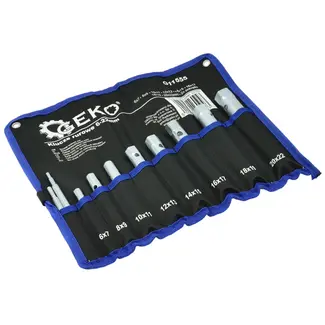 GEKO Pijpsleutelset 6-22 mm 10-delig van gereedschapsstaal met 2 wringstaven en nylon etui