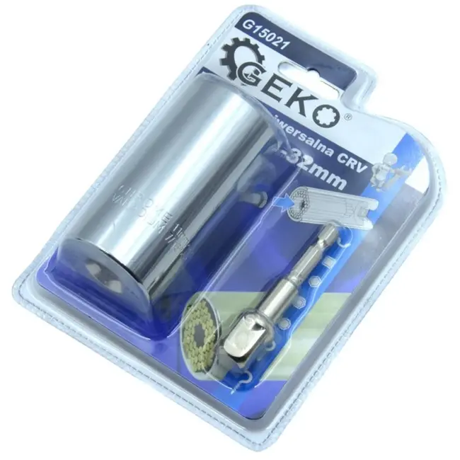 GEKO Universele dopsleuteladapter - 7-19 mm - CrV staal - Inclusief booradapter