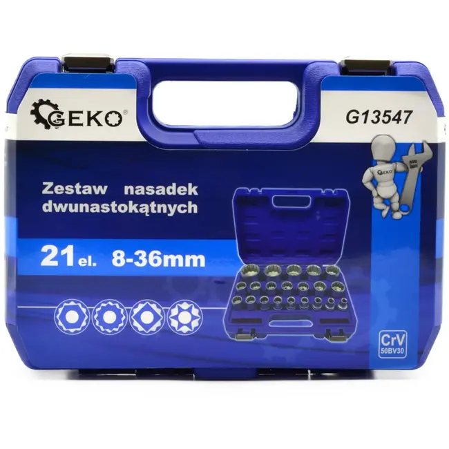 GEKO 21-delige doppenset - 12-punts - 8-36 mm - duurzaam chroom vanadium staal