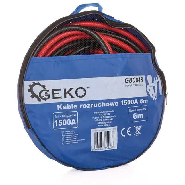 GEKO Booster kabels - 1500A - 6 meter - Flexibele rubberen handgrepen - Veilig en universeel gebruik