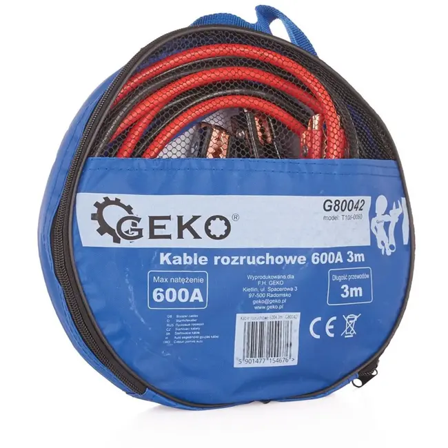 GEKO Booster kabels - 600A - 3 meter - Rubberen handgrepen - Veilig en betrouwbaar