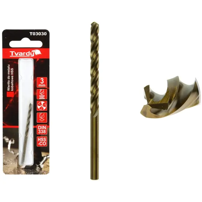 Tvardy HSS Cobalt Boor - 3 Fluiten - 3 mm - Warmtebestendig - Hoge Nauwkeurigheid