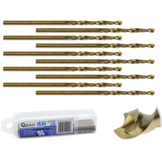 GEKO Metaalboor - HSS M35 - 5% Kobalt - 2,5 mm - Hoge Warmtebestendigheid - 10 stuks