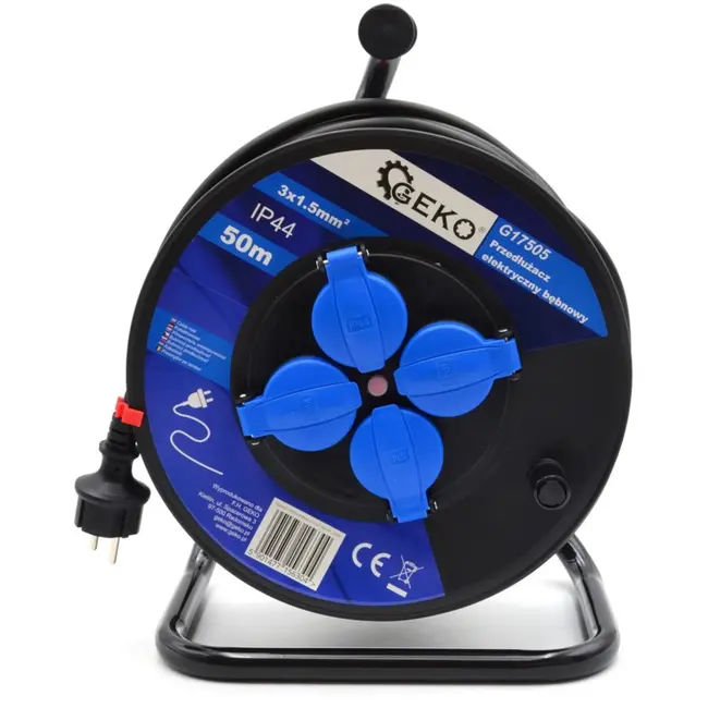 GEKO Elektrische kabelhaspel - 50m - 3x1.5mm² - IP44 - 4 stopcontacten