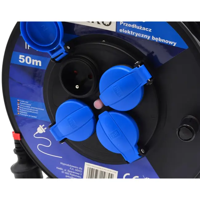 GEKO Elektrische kabelhaspel - 50m - 3x1.5mm² - IP44 - 4 stopcontacten