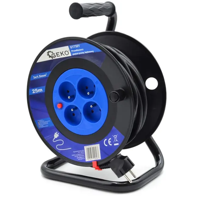 GEKO Elektrische kabelhaspel - 25m - 4 stopcontacten - 3x1.5mm² - 230V