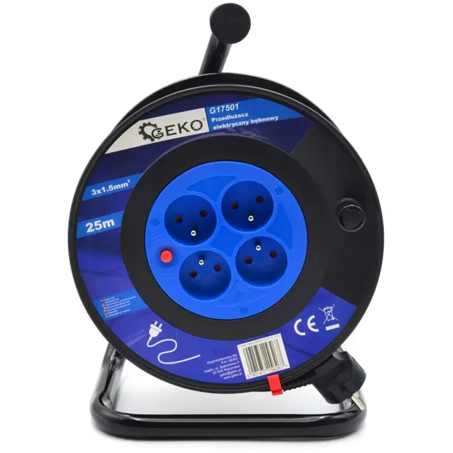 GEKO Elektrische kabelhaspel - 25m - 4 stopcontacten - 3x1.5mm² - 230V