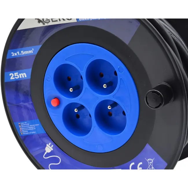 GEKO Elektrische kabelhaspel - 25m - 4 stopcontacten - 3x1.5mm² - 230V