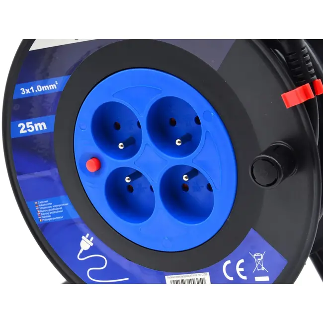GEKO Elektrische kabelhaspel - 25m - 4 stopcontacten - 3x1.0mm² - 230V