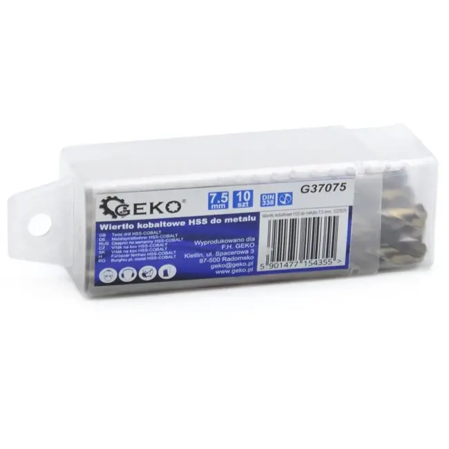 GEKO Metaalboor - HSS M35 - 5% kobalt - 7,5 mm - Hoge thermische weerstand - 10 stuks