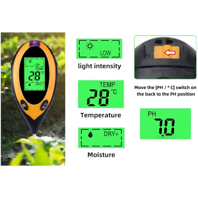 GEKO 4-in-1 meetinstrument - pH, licht, temperatuur, vochtigheid - binnen/buiten gebruik