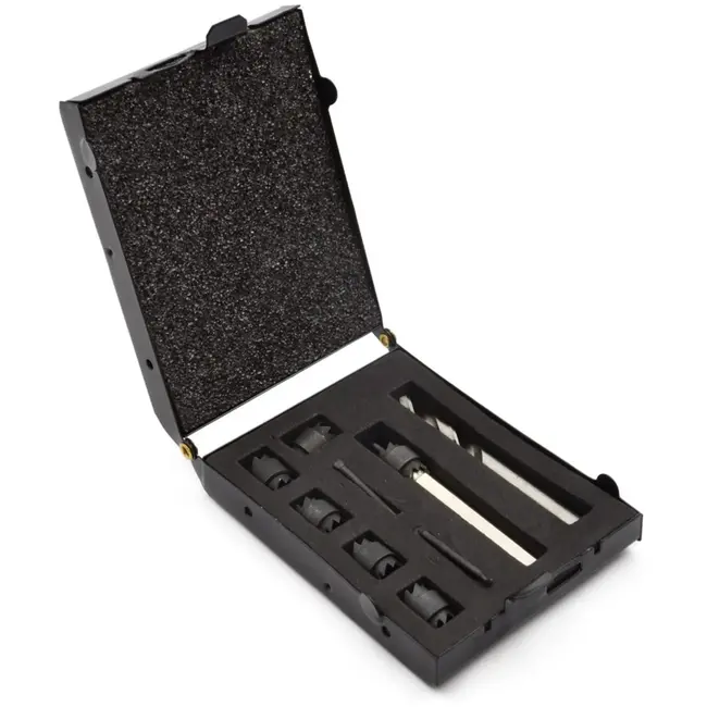 GEKO Spotlasboor- en snijset - precisieboren - dubbelzijdige snijkronen - metaalopslag - M8-M10