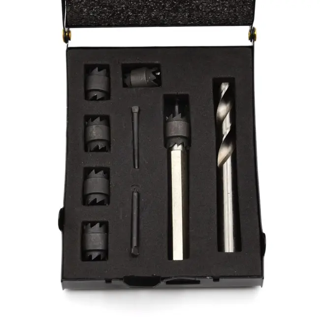 GEKO Spotlasboor- en snijset - precisieboren - dubbelzijdige snijkronen - metaalopslag - M8-M10