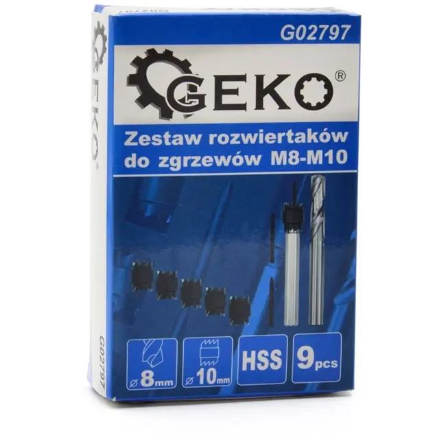 GEKO Spotlasboor- en snijset - precisieboren - dubbelzijdige snijkronen - metaalopslag - M8-M10