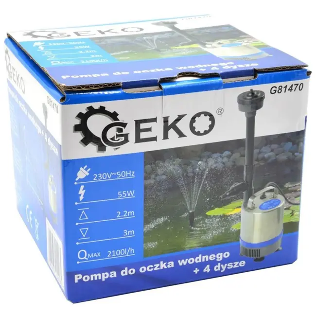 GEKO Vijverpomp - RVS - 4 sproeikoppen - 2100 L/u - 10 m kabel