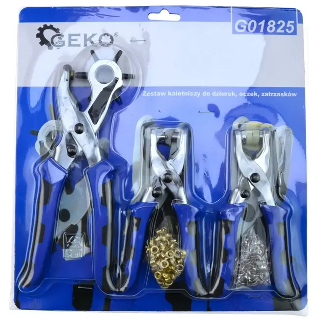 GEKO Leerbewerking set - Compleet gereedschap voor gaatjes, oogjes en drukknopen - Inclusief 220mm revolvertang