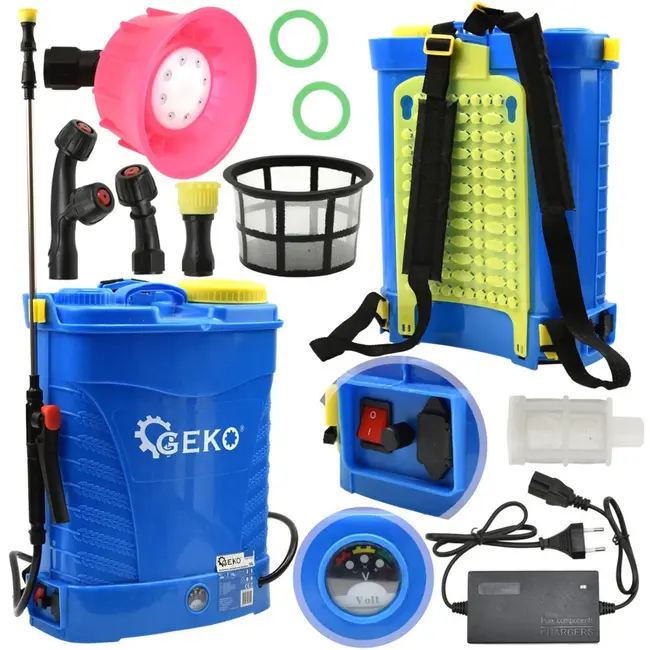 GEKO Elektrische rugspuit - 16L - Telescooplans - Dubbele filters - 12V 12Ah batterij