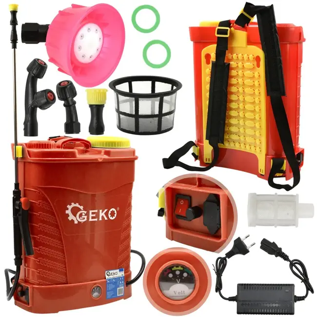 GEKO Elektrische rugspuit - 16L - Telescooplans - Dubbele filters - 12V batterij