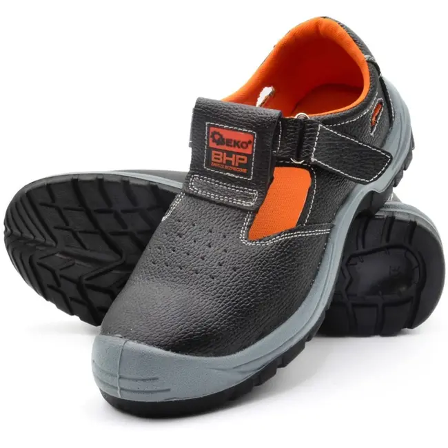 GEKO Zwarte leren werksandalen - antislip - stalen neus - maat 42