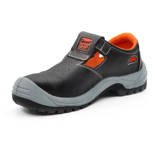 GEKO Zwarte leren werksandalen - antislip - stalen neus - maat 42