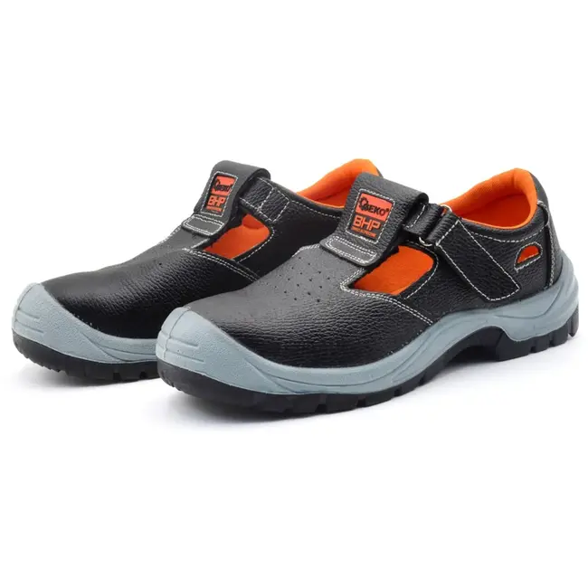 GEKO Zwarte leren werksandalen - antislip - stalen neus - maat 41