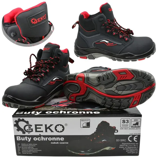 GEKO Zwarte nubuck veiligheidsschoenen - S3 SRC - maat 40 - antislip en antistatisch