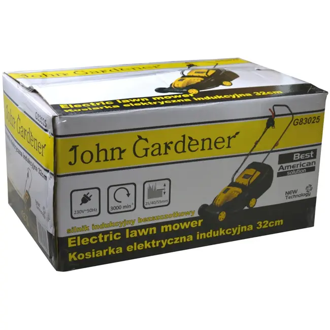 John Gardener Elektrische grasmaaier - Borstelloos - 32 cm - Inductiemotor - 3 maaihoogtes
